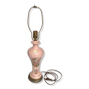 Vintage Light Pink Glass & Metal Floral Table Lamp